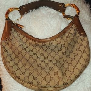 Gucci GG Canvas Half Moon Bamboo Ring Hobo